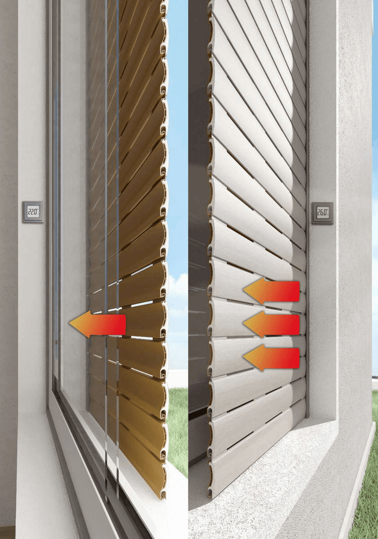Tapparella ARIALUCEtherm a risparmio energetico in alluminio alta densità e PVC a foro largo