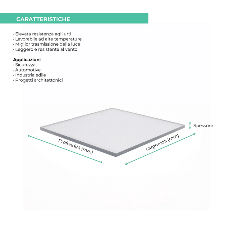 Policarbonato Compatto 4 mm Trasparente protetto UV