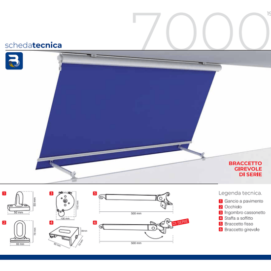 Tenda da sole a caduta Tempotest 7000 con cassonetto e braccetti