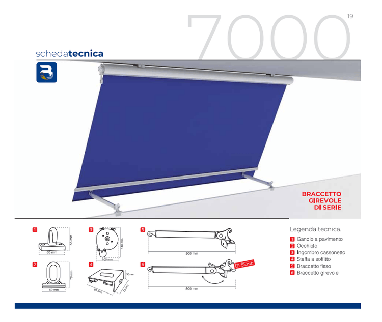 Tenda da sole a caduta Tempotest 7000 con cassonetto e braccetti