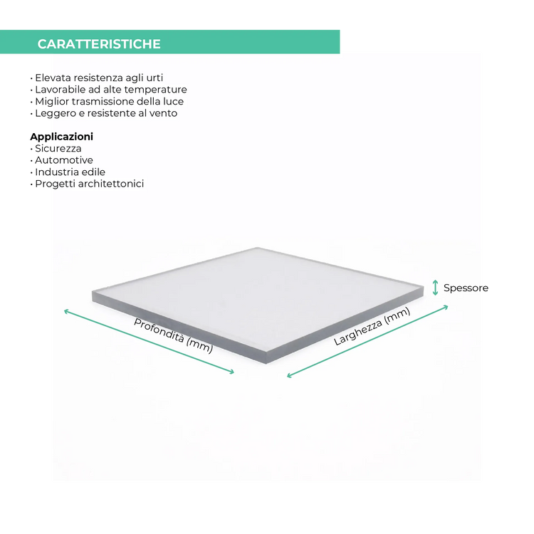 Policarbonato Compatto 6 mm Trasparente protetto UV